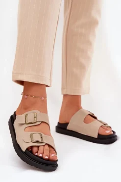 Best Klapki Damskie Na Platformie Z Klamrami Beżowe Simbes Damskie Klapki Na Platformie|Klapki Damskie Klasyczne