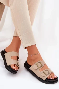 Best Klapki Damskie Na Platformie Z Klamrami Beżowe Simbes Damskie Klapki Na Platformie|Klapki Damskie Klasyczne