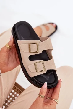 Best Klapki Damskie Na Platformie Z Klamrami Beżowe Simbes Damskie Klapki Na Platformie|Klapki Damskie Klasyczne