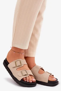 Best Klapki Damskie Na Platformie Z Klamrami Beżowe Simbes Damskie Klapki Na Platformie|Klapki Damskie Klasyczne