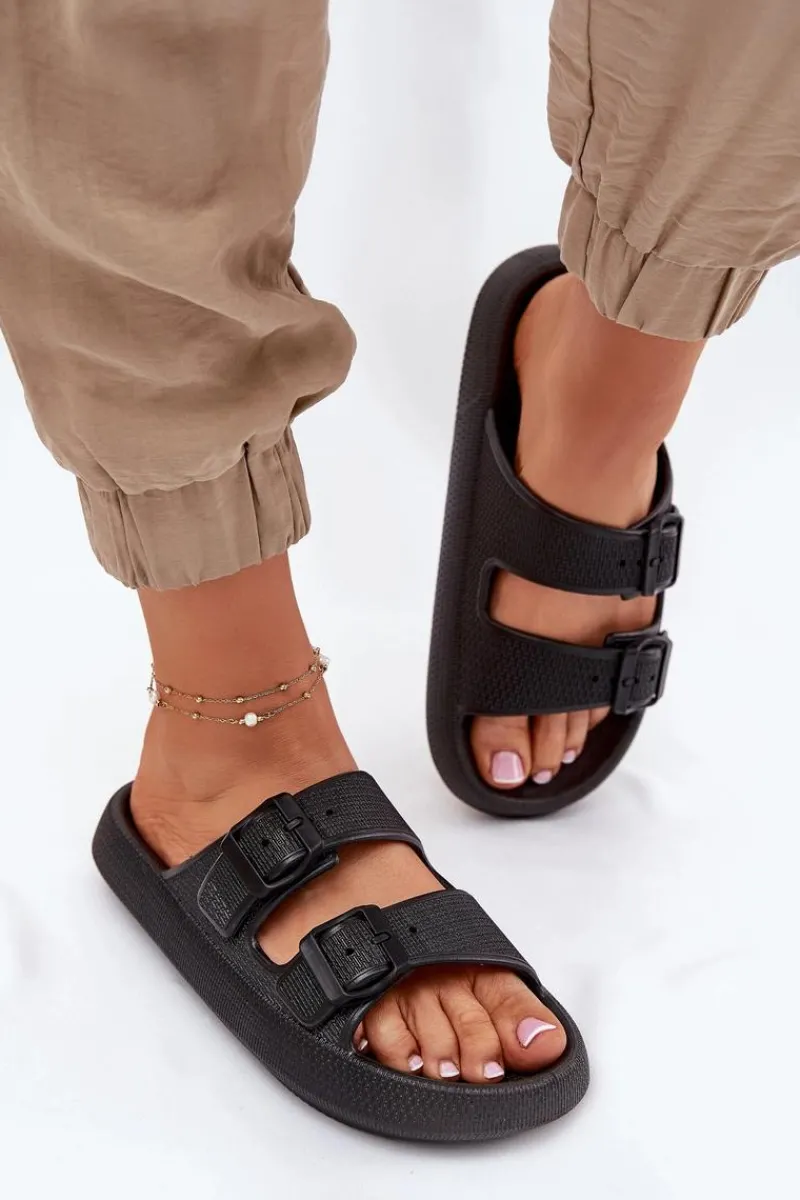 Klapki Basenowe|Klapki Na Platformie>Boto Klapki Damskie Na Platformie Z Klamrami Czarne Nitiana Czarny