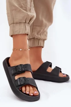 Klapki Basenowe|Klapki Na Platformie>Boto Klapki Damskie Na Platformie Z Klamrami Czarne Nitiana Czarny