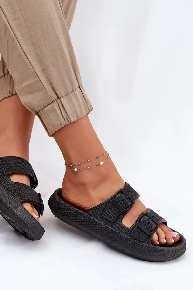 Klapki Basenowe|Klapki Na Platformie>Boto Klapki Damskie Na Platformie Z Klamrami Czarne Nitiana Czarny