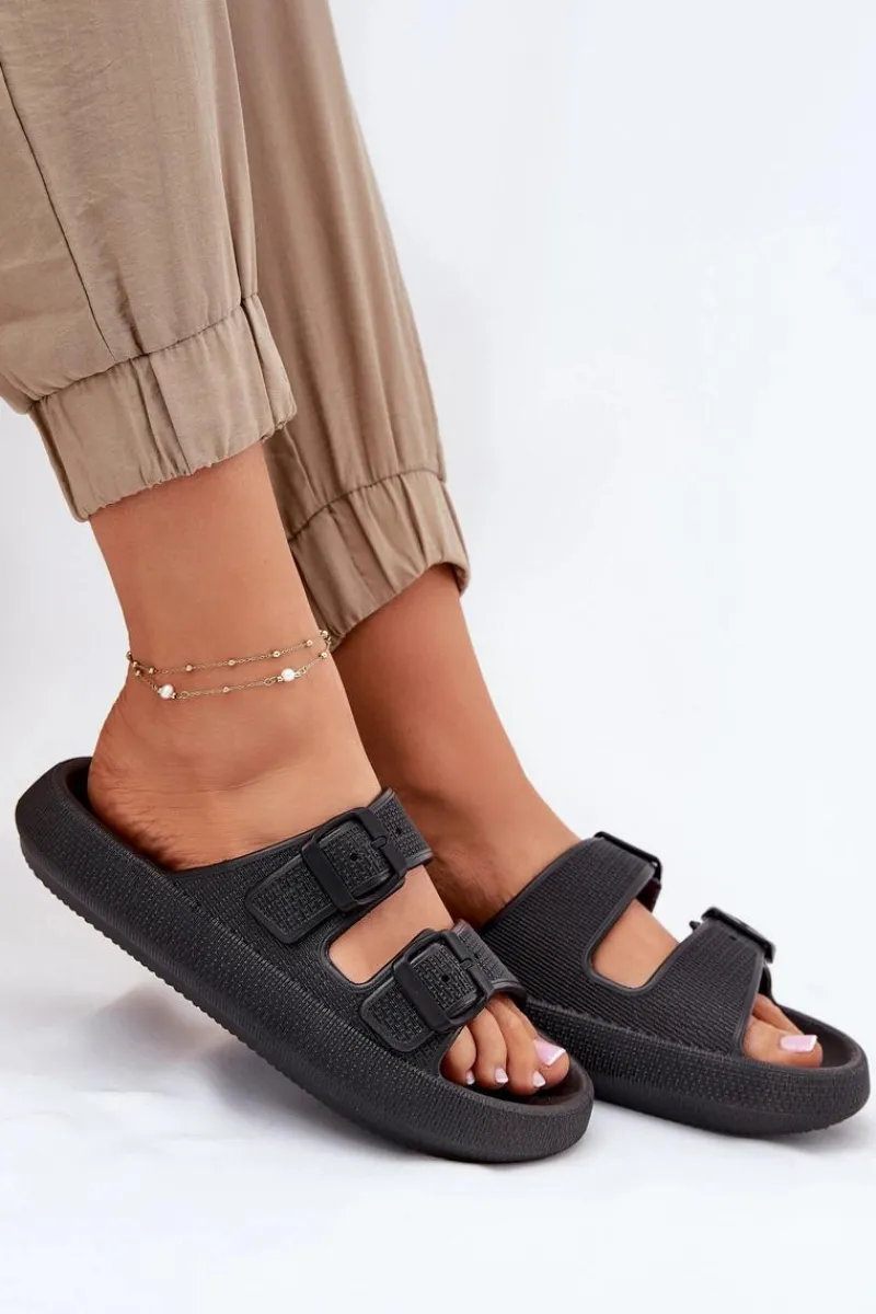 Klapki Basenowe|Klapki Na Platformie>Boto Klapki Damskie Na Platformie Z Klamrami Czarne Nitiana Czarny