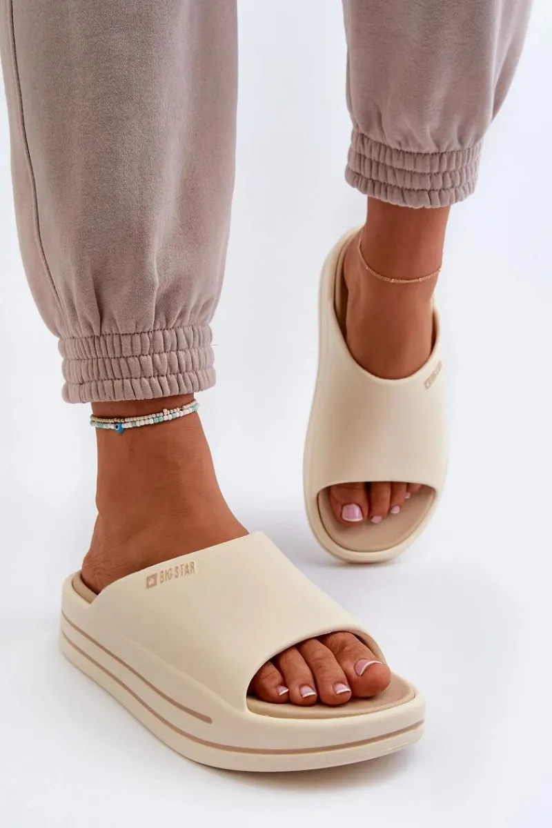 Discount Big Star Shoes Klapki Damskie Na Platformie Big Star NN274A034 Beżowe Beżowy