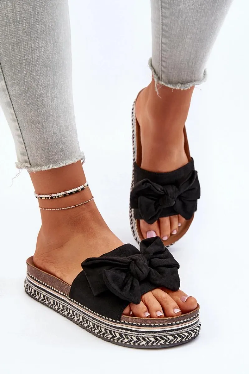 Online Boto Klapki Damskie Na Platformie Z Kokardą Czarne Evatria