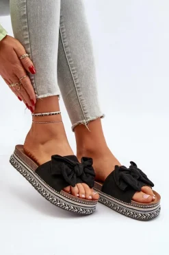 Online Boto Klapki Damskie Na Platformie Z Kokardą Czarne Evatria