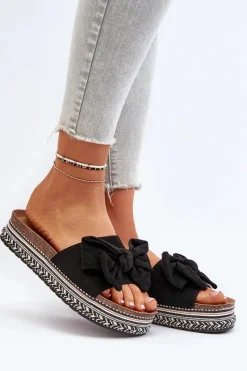 Online Boto Klapki Damskie Na Platformie Z Kokardą Czarne Evatria