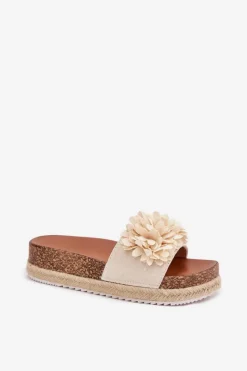 Discount Klapki Damskie Na Platformie Z Ozdobnymi Kwiatkami Beżowe Tessara Damskie Klapki Na Platformie|Klapki Damskie Klasyczne