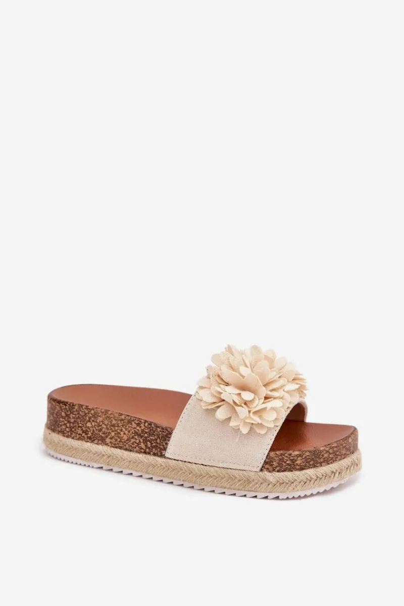 Discount Klapki Damskie Na Platformie Z Ozdobnymi Kwiatkami Beżowe Tessara Damskie Klapki Na Platformie|Klapki Damskie Klasyczne