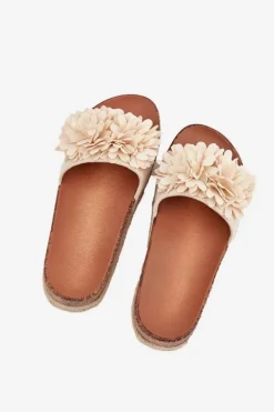 Discount Klapki Damskie Na Platformie Z Ozdobnymi Kwiatkami Beżowe Tessara Damskie Klapki Na Platformie|Klapki Damskie Klasyczne