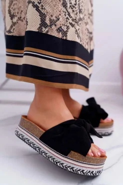 Klapki Na Platformie|Klapki Damskie Klasyczne>Boto Klapki Damskie Na Platformie Z Kokardą Czarne Chantal