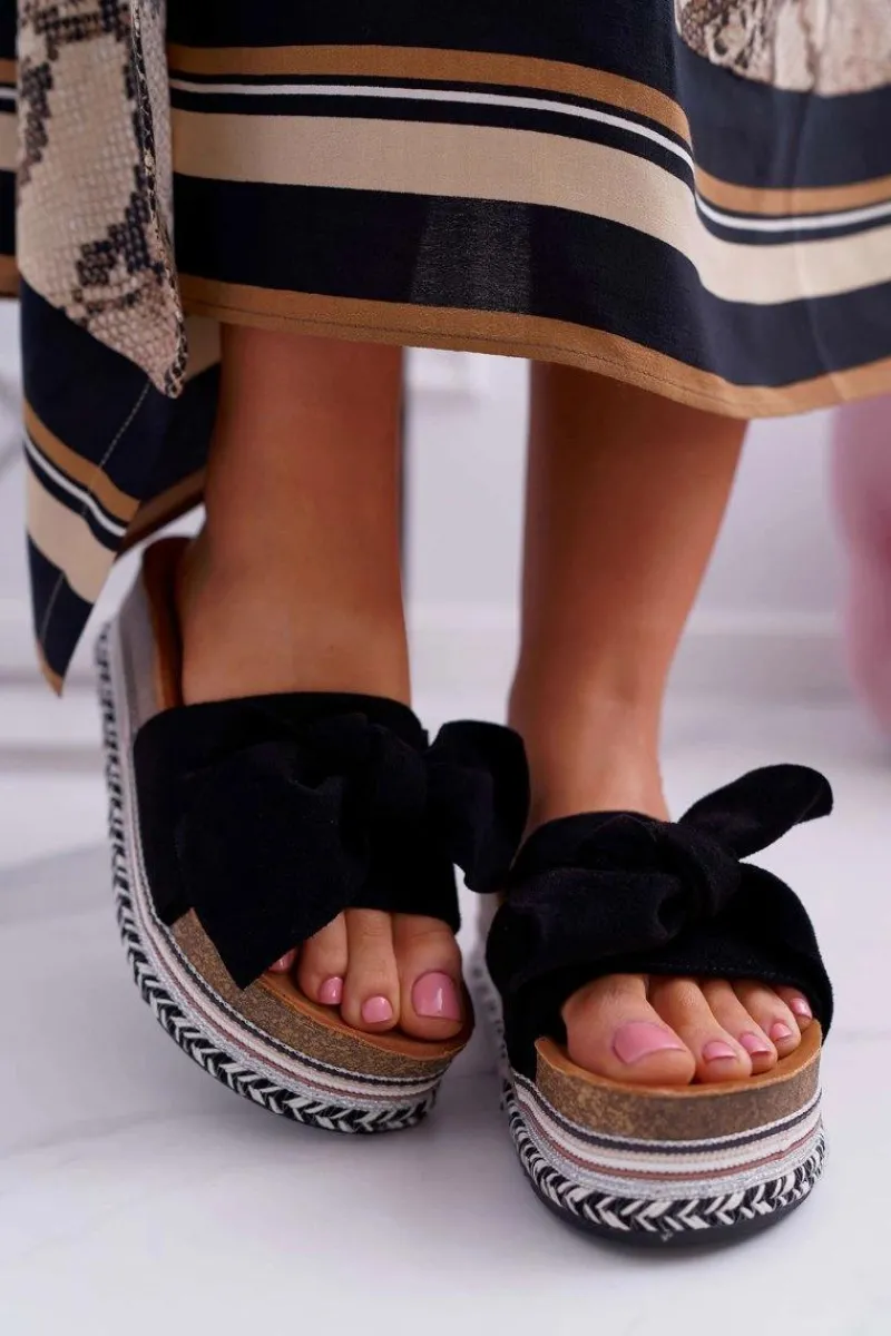 Klapki Na Platformie|Klapki Damskie Klasyczne>Boto Klapki Damskie Na Platformie Z Kokardą Czarne Chantal