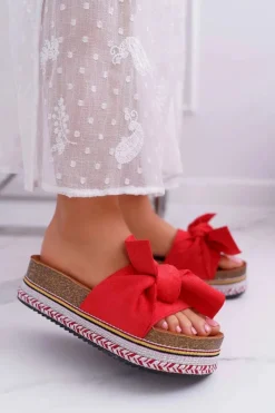 Klapki Na Platformie|Klapki Damskie Klasyczne>Boto Klapki Damskie Na Platformie Z Kokardą Czerwone Chantal