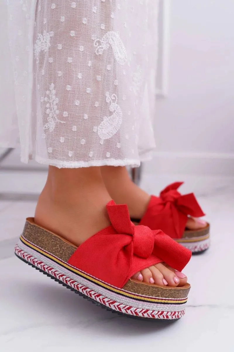 Klapki Na Platformie|Klapki Damskie Klasyczne>Boto Klapki Damskie Na Platformie Z Kokardą Czerwone Chantal