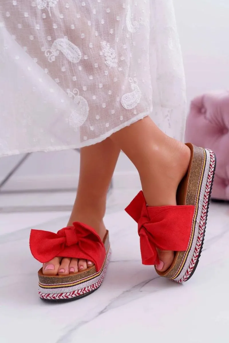 Klapki Na Platformie|Klapki Damskie Klasyczne>Boto Klapki Damskie Na Platformie Z Kokardą Czerwone Chantal