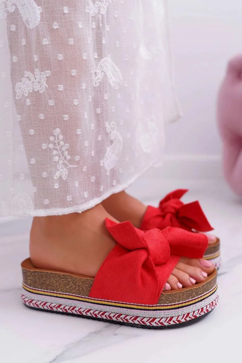 Klapki Na Platformie|Klapki Damskie Klasyczne>Boto Klapki Damskie Na Platformie Z Kokardą Czerwone Chantal
