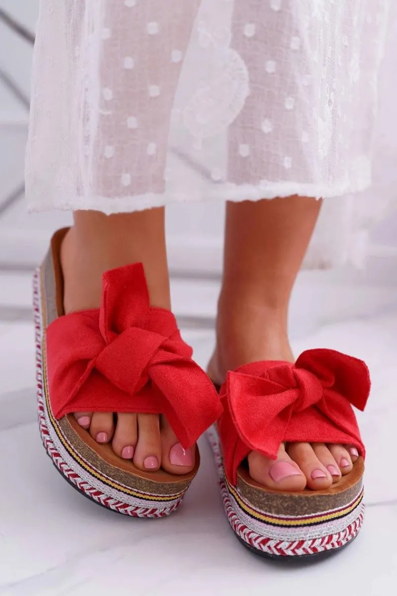 Klapki Na Platformie|Klapki Damskie Klasyczne>Boto Klapki Damskie Na Platformie Z Kokardą Czerwone Chantal