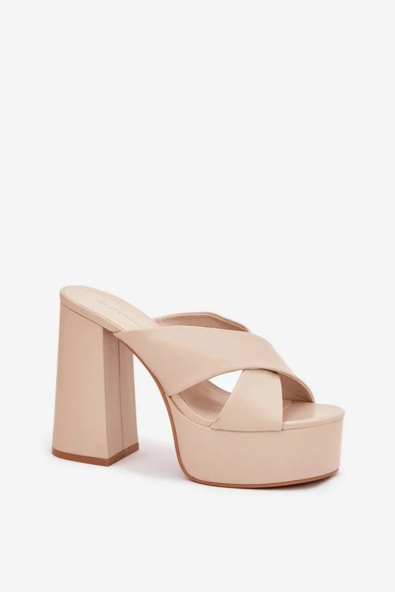 Discount Boto Klapki Damskie Na Platformie I Słupku Beżowe Lenobos Beżowy