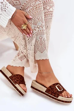 Best Klapki Damskie Na Platformie Ze Złotą Klamrą Panterka Selira Damskie Klapki Na Platformie|Klapki Damskie Klasyczne