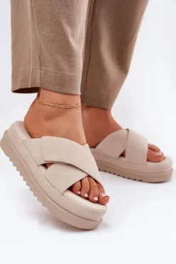 Klapki Na Platformie|Klapki Damskie Klasyczne>Boto Klapki Damskie Na Platformie Z Przeplatającymi Się Paskami Beżowe Rinasara Beżowy