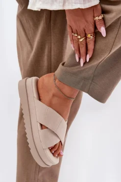 Klapki Na Platformie|Klapki Damskie Klasyczne>Boto Klapki Damskie Na Platformie Z Przeplatającymi Się Paskami Beżowe Rinasara Beżowy