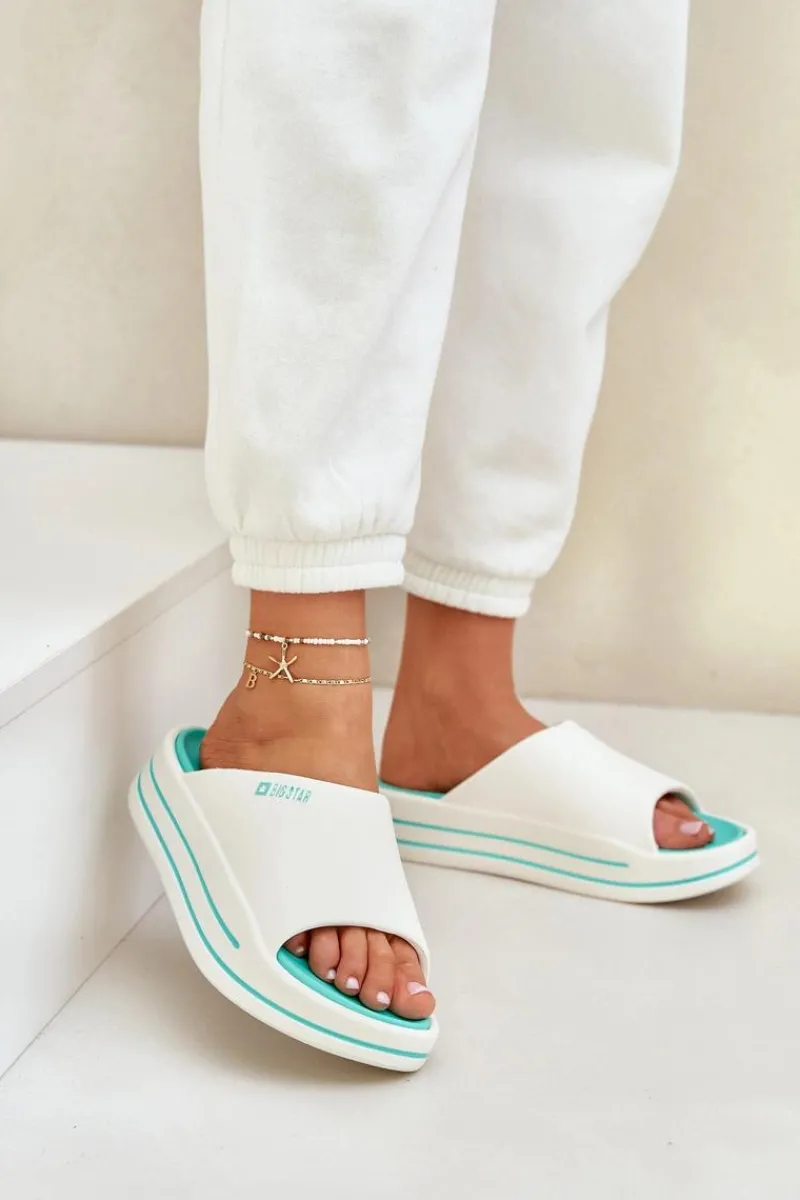 Klapki Damskie Big Star|Klapki Basenowe>Big Star Shoes Klapki Damskie Na Platformie Big Star NN274A038 Biało-Miętowe Biały