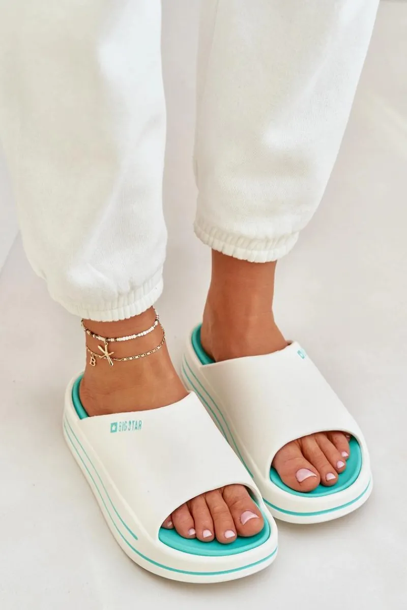 Klapki Damskie Big Star|Klapki Basenowe>Big Star Shoes Klapki Damskie Na Platformie Big Star NN274A038 Biało-Miętowe Biały