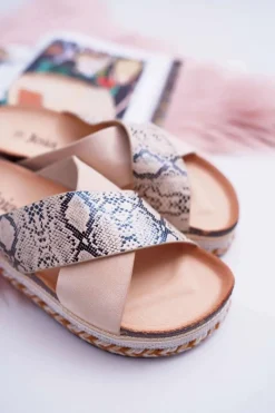 Boto Klapki Damskie Na Platformie Beż Snake Greta