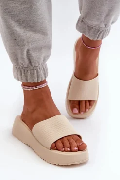 Hot Boto Klapki Damskie Na Platformie I Koturnie Jasnobeżowe Vimarils