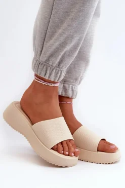 Hot Boto Klapki Damskie Na Platformie I Koturnie Jasnobeżowe Vimarils