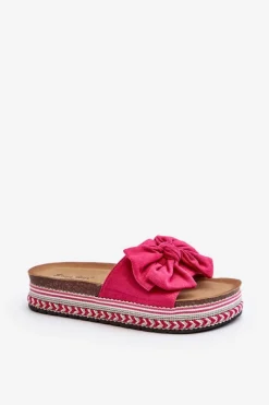 New Boto Klapki Damskie Na Platformie Z Kokardą Fuksja Evatria