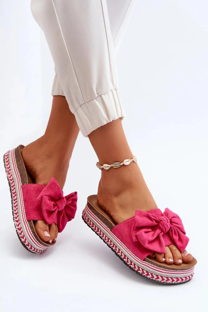 New Boto Klapki Damskie Na Platformie Z Kokardą Fuksja Evatria