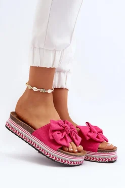 New Boto Klapki Damskie Na Platformie Z Kokardą Fuksja Evatria