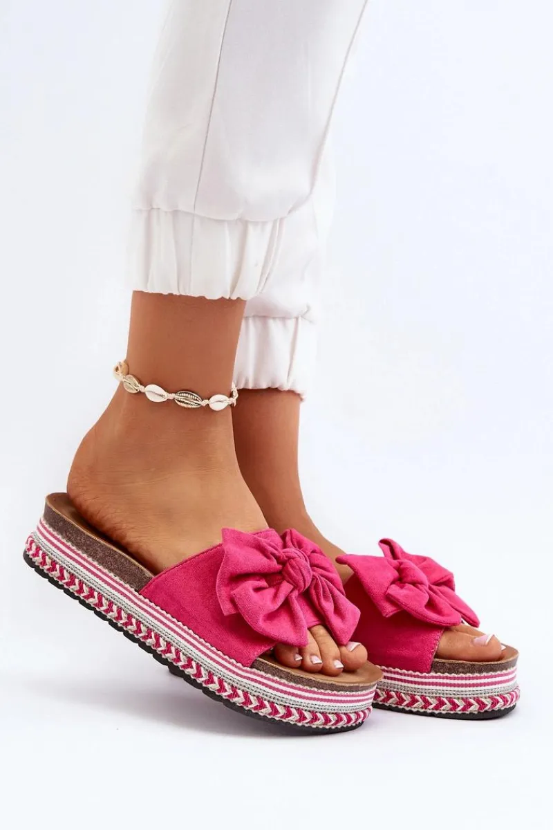 New Boto Klapki Damskie Na Platformie Z Kokardą Fuksja Evatria