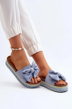 Klapki Damskie Na Platformie Z Kokardą Niebieskie Evatria Damskie Klapki Na Platformie|Klapki Damskie Klasyczne