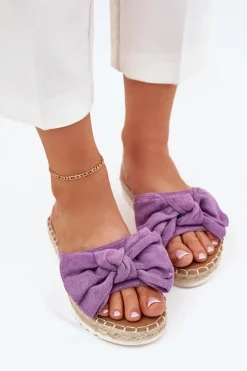 Hot Klapki Damskie Na Platformie Z Plecionką I Kokardką Fioletowe Alpireda Damskie Klapki Na Platformie|Klapki Damskie Klasyczne