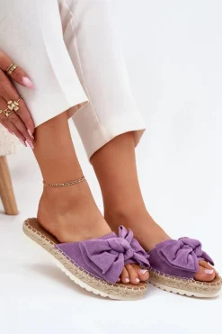 Hot Klapki Damskie Na Platformie Z Plecionką I Kokardką Fioletowe Alpireda Damskie Klapki Na Platformie|Klapki Damskie Klasyczne
