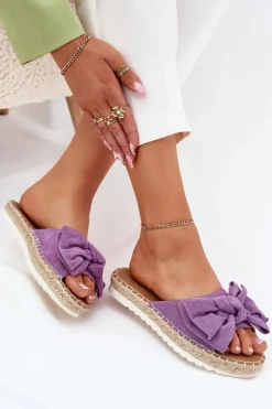 Hot Klapki Damskie Na Platformie Z Plecionką I Kokardką Fioletowe Alpireda Damskie Klapki Na Platformie|Klapki Damskie Klasyczne