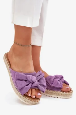 Hot Klapki Damskie Na Platformie Z Plecionką I Kokardką Fioletowe Alpireda Damskie Klapki Na Platformie|Klapki Damskie Klasyczne