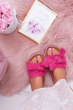 Hot Klapki Damskie Na Platformie Z Kokardą Fuksja Chantal Damskie Klapki Na Platformie|Klapki Damskie Klasyczne