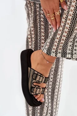 Sale Boto Klapki Damskie Na Platformie Z Klamrami I Plecionką Czarne Limme