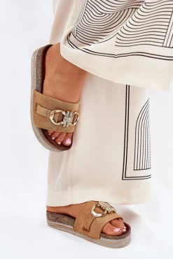 Boto Klapki Damskie Na Platformie Z Brokatem I Złotą Ozdobą Camel Rilirea