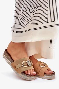 Boto Klapki Damskie Na Platformie Z Brokatem I Złotą Ozdobą Camel Rilirea