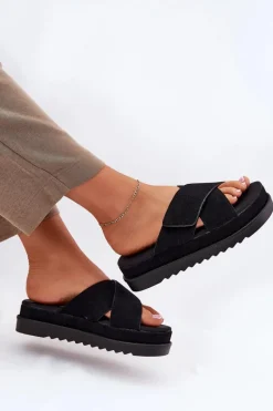 Best Boto Klapki Damskie Na Platformie Z Przeplatającymi Się Paskami Czarne Rinasara Czarny