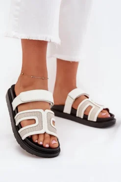 Klapki Na Platformie|Klapki Damskie Klasyczne>Boto Klapki Damskie Na Platformie Z Rzepem Białe Kovira