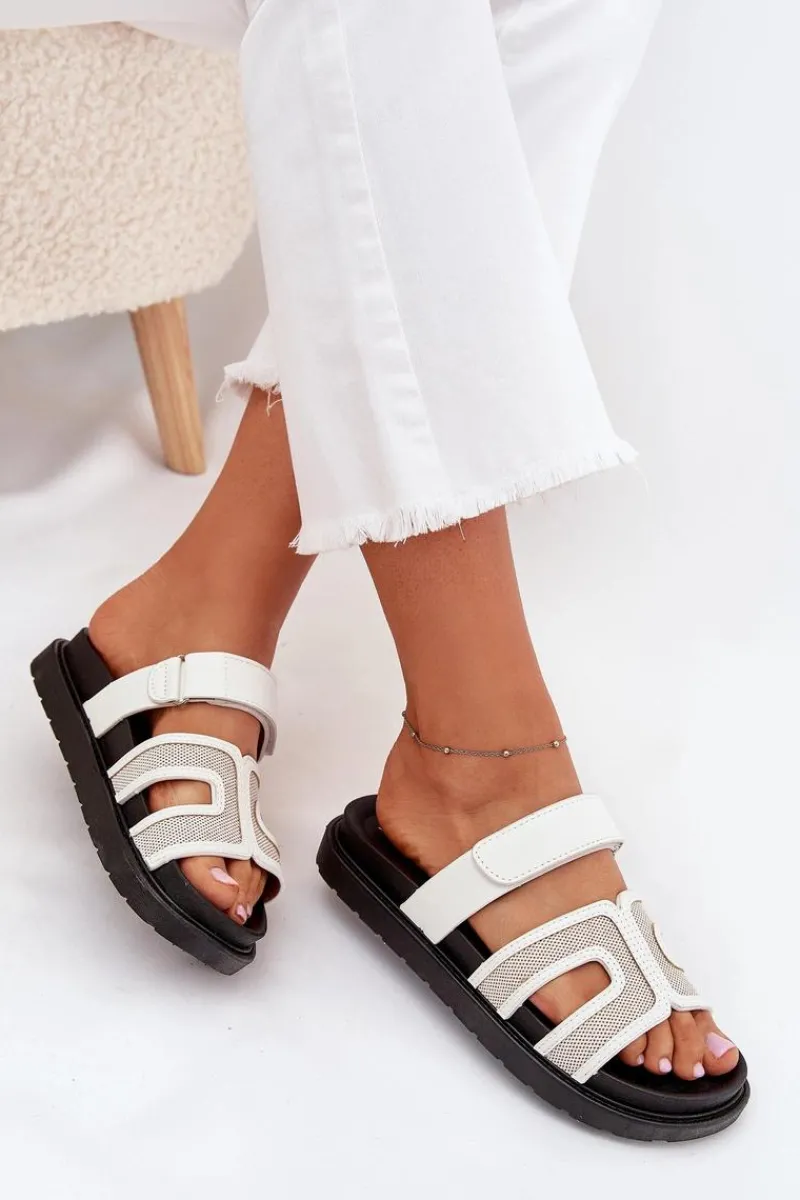 Klapki Na Platformie|Klapki Damskie Klasyczne>Boto Klapki Damskie Na Platformie Z Rzepem Białe Kovira