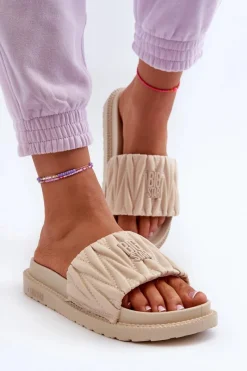 Discount Klapki Damskie Na Platformie Big Star NN274A746 Beżowe Damskie Klapki Damskie Big Star|Klapki Na Platformie