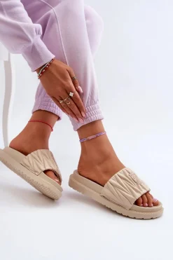 Discount Klapki Damskie Na Platformie Big Star NN274A746 Beżowe Damskie Klapki Damskie Big Star|Klapki Na Platformie