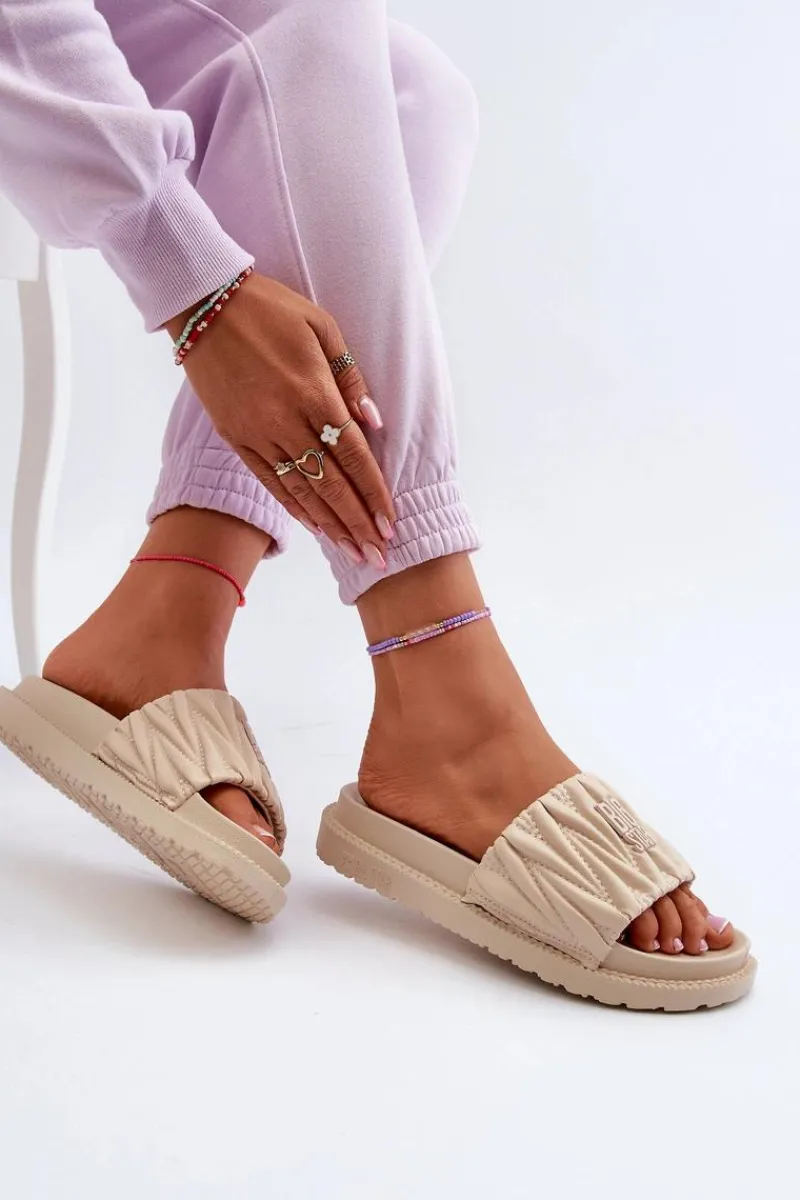 Discount Klapki Damskie Na Platformie Big Star NN274A746 Beżowe Damskie Klapki Damskie Big Star|Klapki Na Platformie